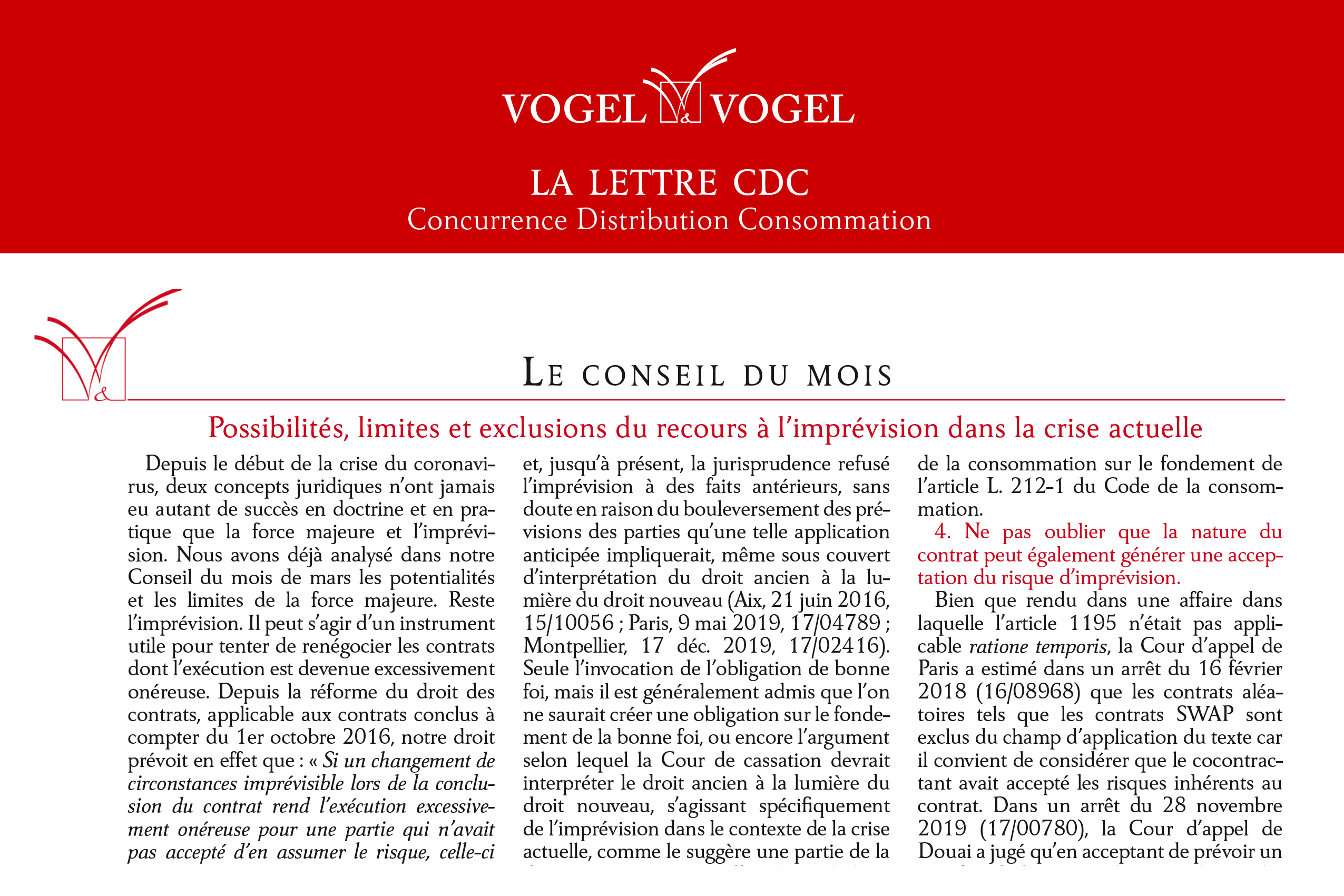conseil_mois_AVRIL2020 Vogel & Vogel - Lettre CDC - Avril 2020